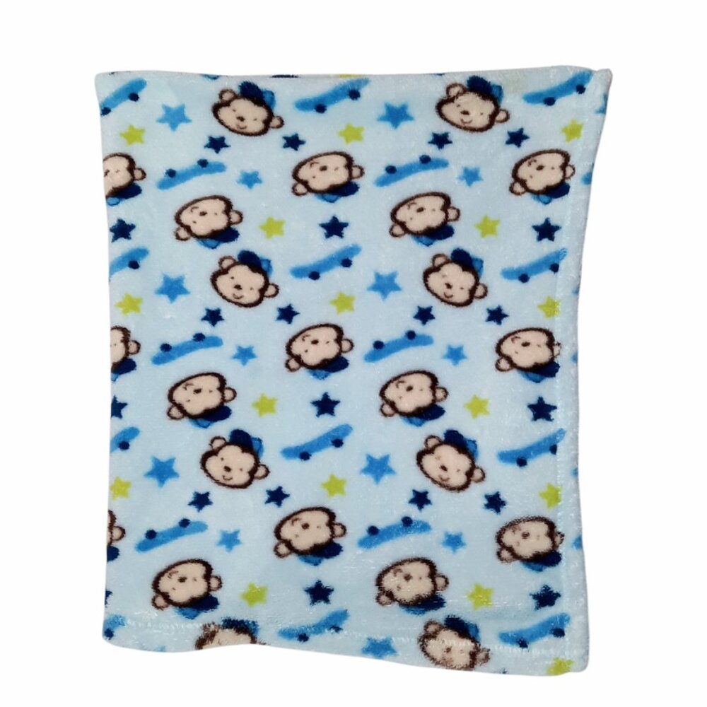 2014 Cutie Pie Monkey Skateboard Stars Blue Security Lovey Blanket 35" X 35"